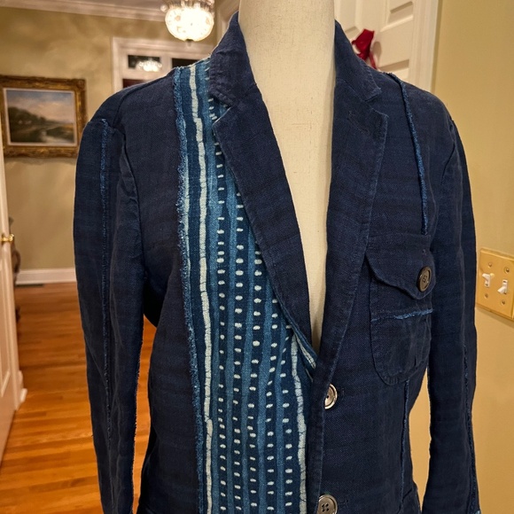 $498 Polo Ralph Lauren Indigo Linen Tie Dye Boho Patchwork Blazer Jacket Size 0 - Picture 5 of 7
